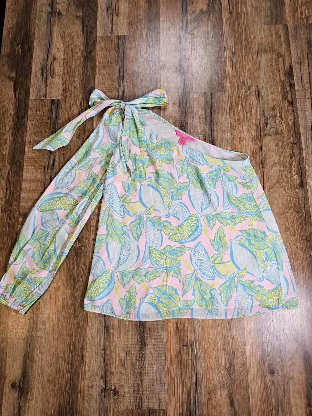 Lilly Pulitzer Avena One Shoulder Popover Top Women's OO Urchin Pink $138 NWT‎